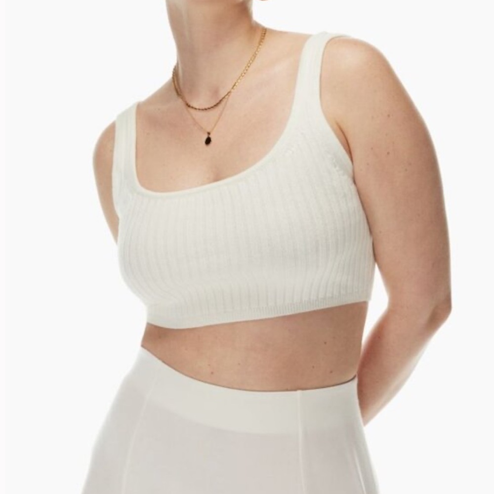 Wilfred White Ribbed Sleeveless Crop Tank Top